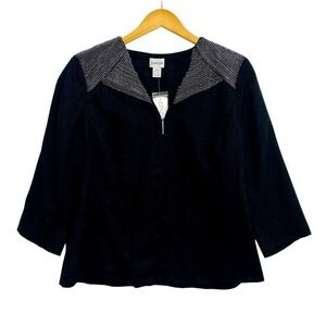 Chico's Top Womens 3 Black Linen Blend Chained Galloway 3/4 Sleeve Tunic NWT